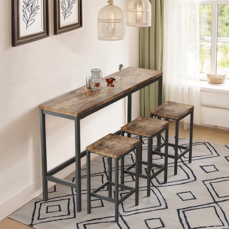 Kahverengi MDF ve Siyah Metal 3 Tabureli Dikdörtgen Koltuk Arkası Dresuar - 153 cm - 218447