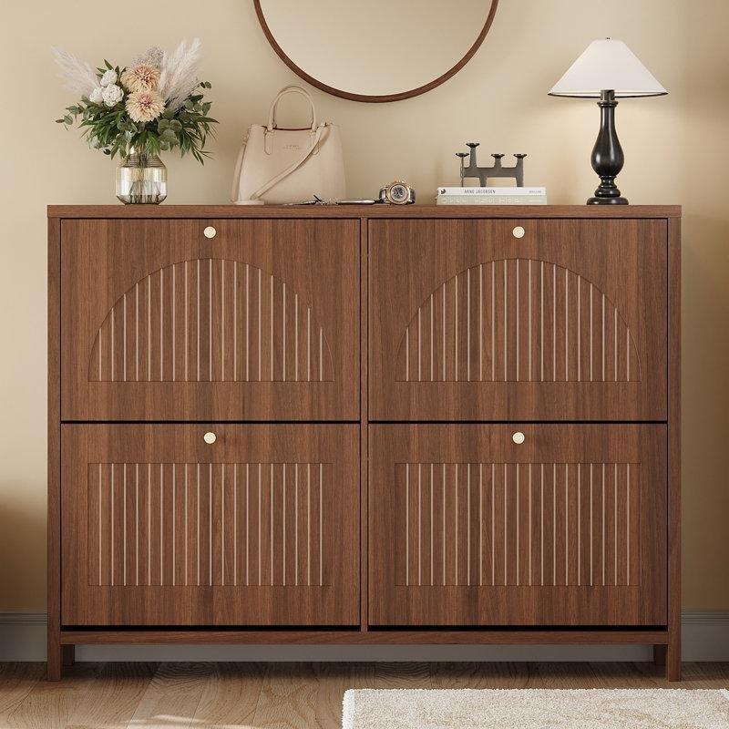 Kahverengi MDF Yivli 4 Düşer Kapaklı Ayarlanabilir Raflı Ayakkabılık - 120x25x90 cm - 227173