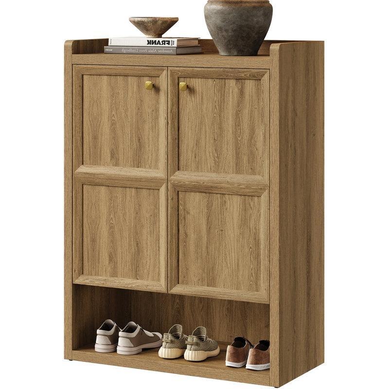 Kahverengi Meşe Ahşap Ayarlanabilir Raflı Kapaklı Ayakkabılık - 87 cm - 229913