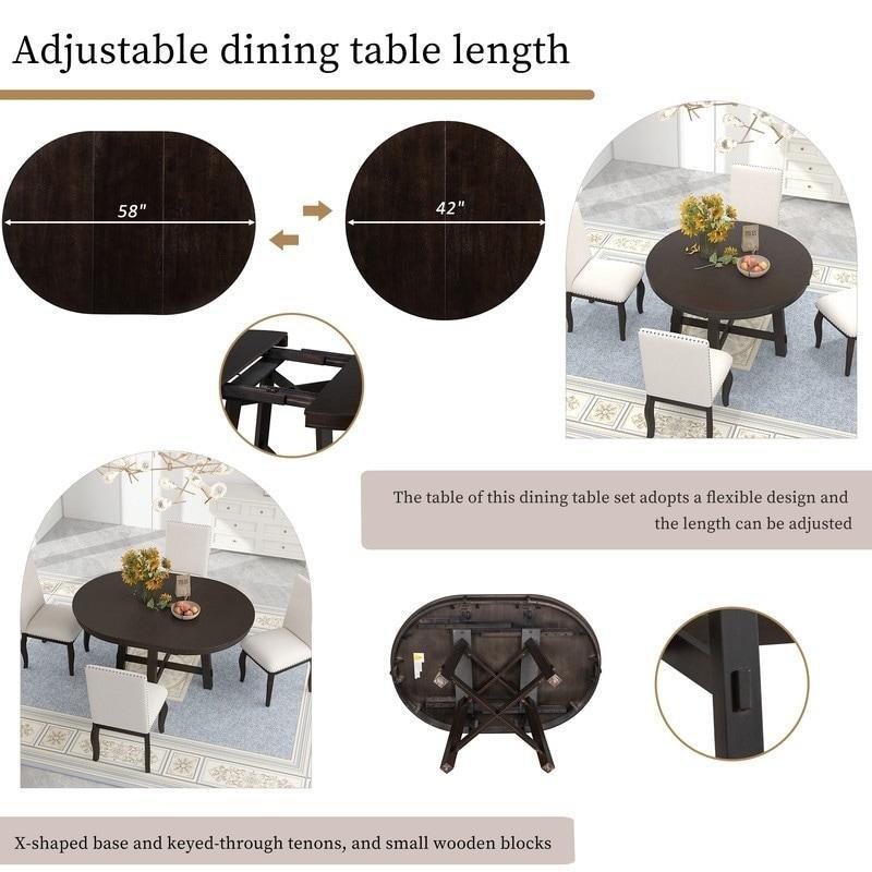 Kahverengi Meşe Kaplama Ahşap Açılabilir Yuvarlak X Ayaklı Bohem Yemek Masası - 107-148 cm - 238129
