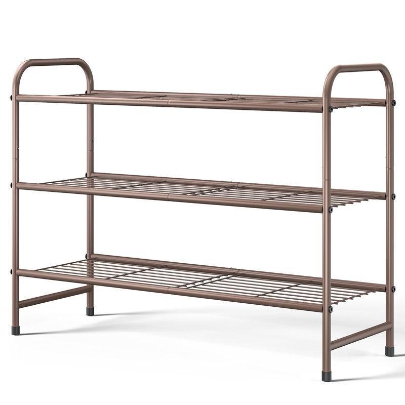 Kahverengi Metal 3 Katlı Üst Üste Eklenebilir Ayakkabılık - 66 cm - 228943