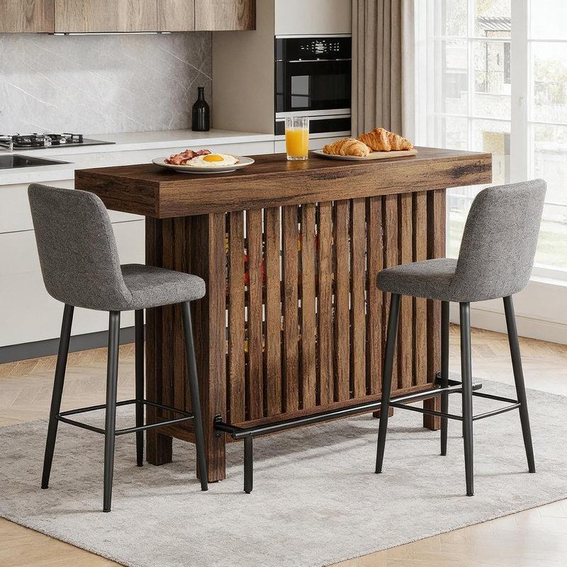 Kahverengi Metal Ayaklı Ahşap Raflı Ayak Dayamalı Bar Masası - 161 cm - 231465