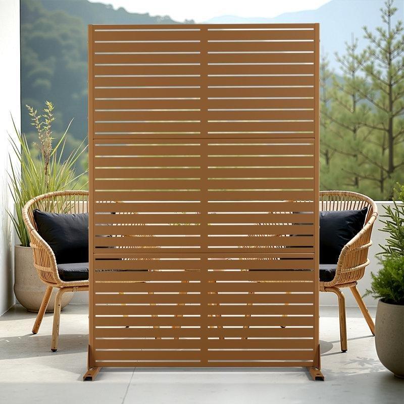 Kahverengi Metal Ayaklı Dekoratif 3 Panelli Bahçe Paravanı - 183 cm - 173005