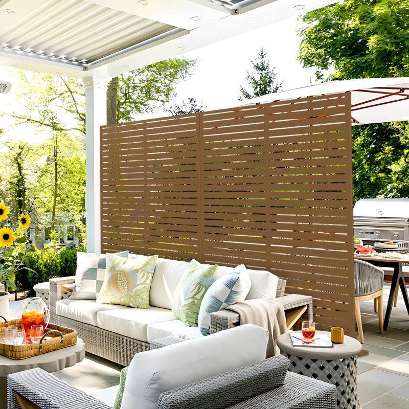 Kahverengi Metal Ayaklı Dekoratif 3 Panelli Bahçe Paravanı - 183 cm - 173005