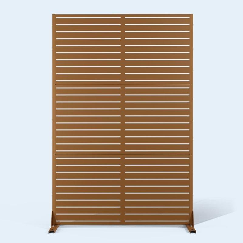 Kahverengi Metal Ayaklı Dekoratif 3 Panelli Bahçe Paravanı - 183 cm - 173005