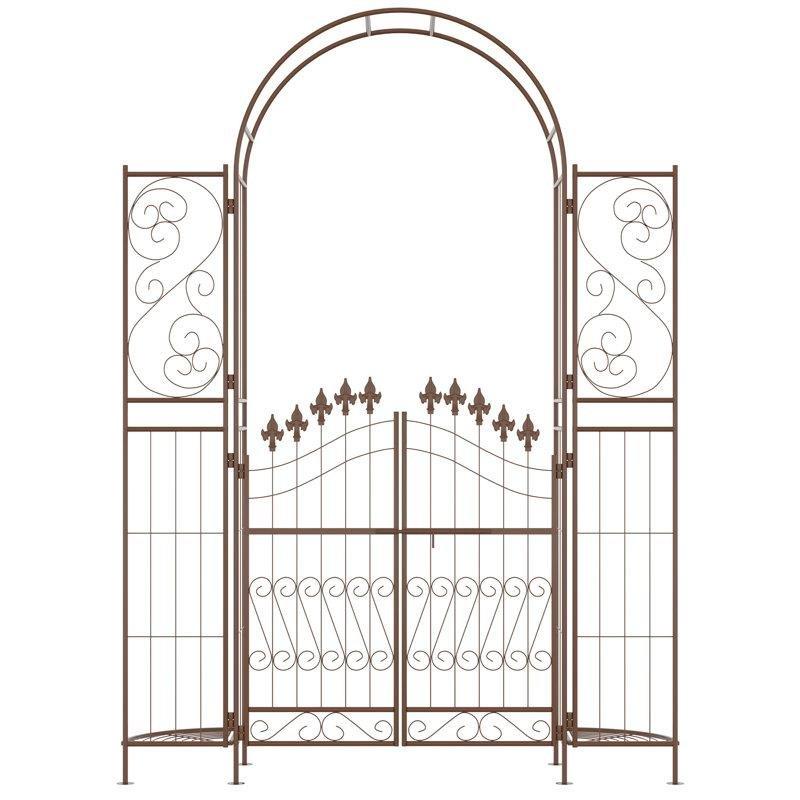 Kahverengi Metal Çift Kapılı Bitki Raflı Kemerli Bahçe Kapısı - 163x223 cm - 173016