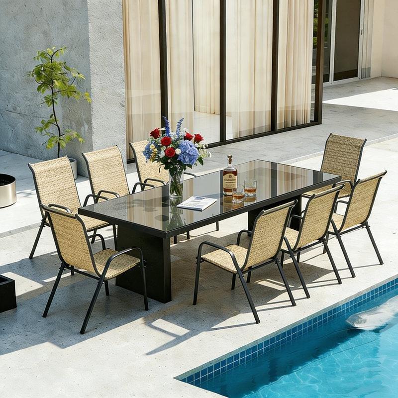 Kahverengi Metal İstiflenebilir Kollu Bahçe Sandalyesi 8li Set - 173732