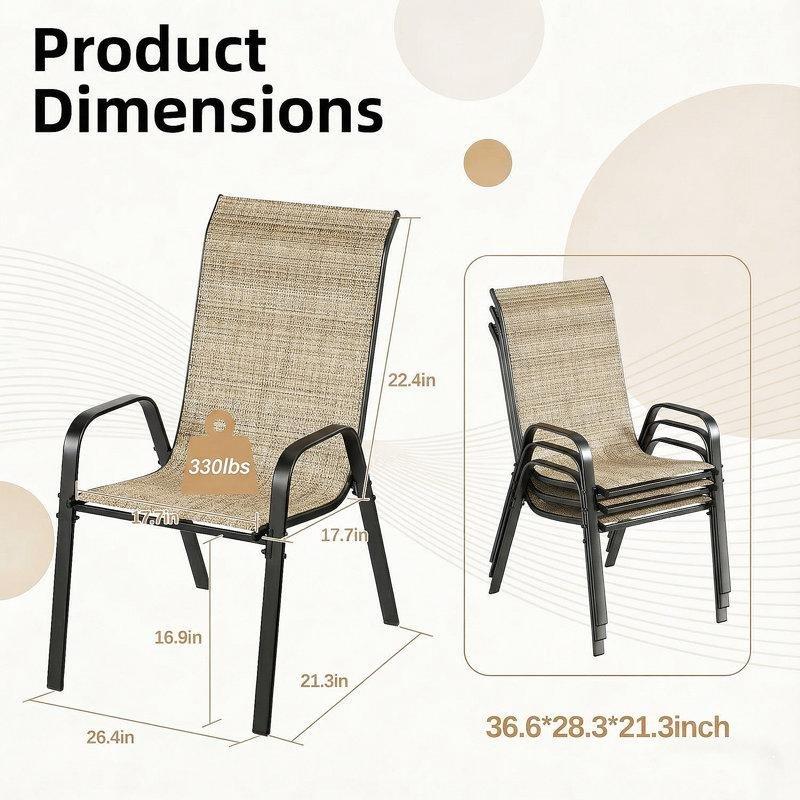 Kahverengi Metal İstiflenebilir Kollu Bahçe Sandalyesi 8li Set - 173732