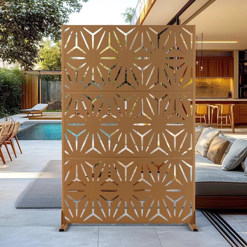 Kahverengi Metal Lazer Kesim Bağımsız Duruşlu Bahçe Paravanı - 122x183 cm - 173038