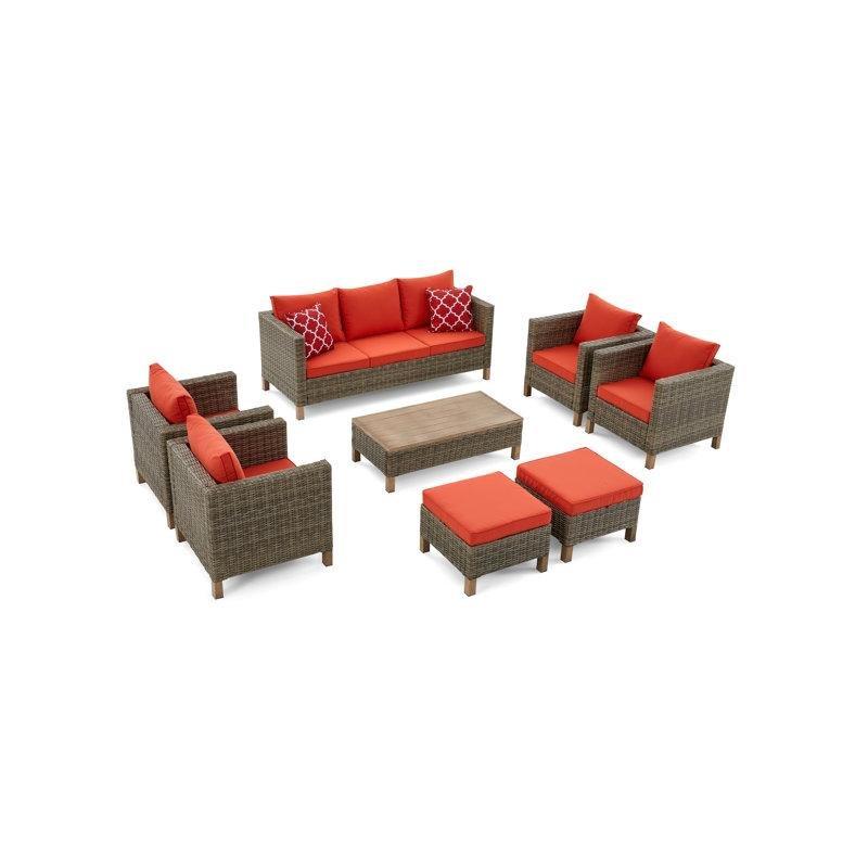 Kahverengi Metal Rattan 9 Kişilik Minderli Bahçe Takımı - 211576