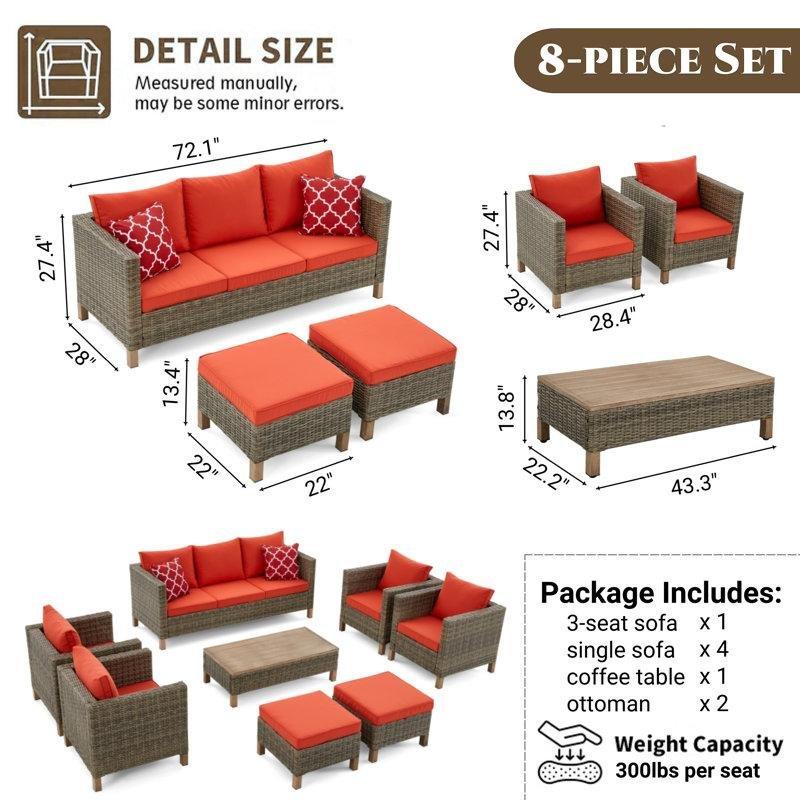 Kahverengi Metal Rattan 9 Kişilik Minderli Bahçe Takımı - 211576