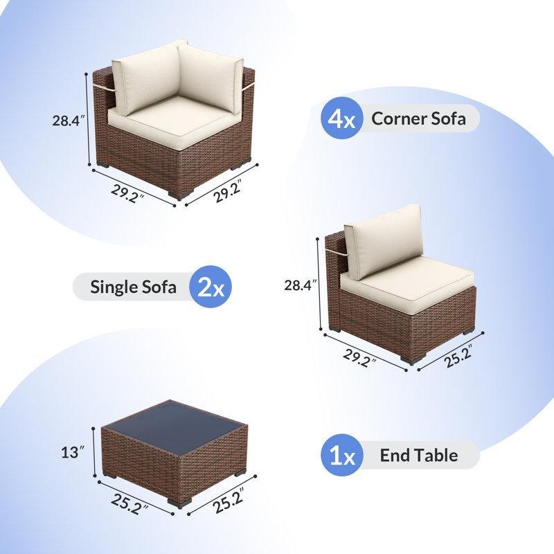 Kahverengi Metal Rattan Minderli 6 Kişilik Köşe Bahçe Takımı - 209838