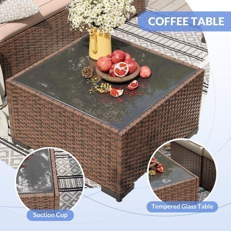 Kahverengi Metal Rattan Minderli 6 Kişilik Köşe Bahçe Takımı - 209838
