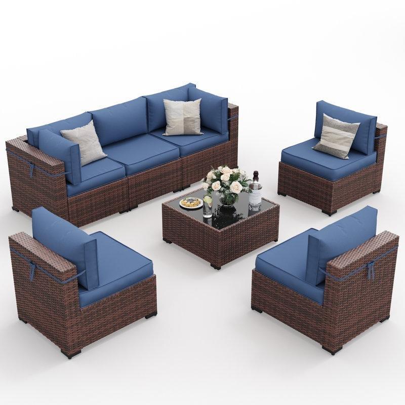 Kahverengi Metal Rattan Modüler 6 Kişilik Minderli Bahçe Takımı - 212547