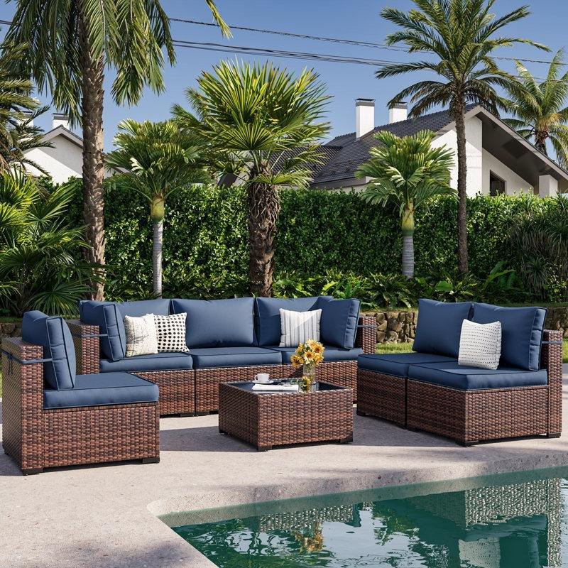 Kahverengi Metal Rattan Modüler 6 Kişilik Minderli Bahçe Takımı - 212547