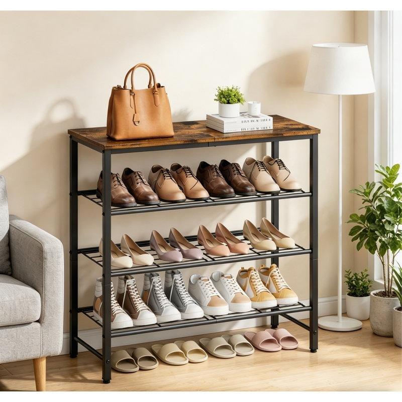 Kahverengi Metal ve Ahşap 4 Raflı Geniş Kapasiteli Ayakkabılık - 75x29x63 cm - 229172