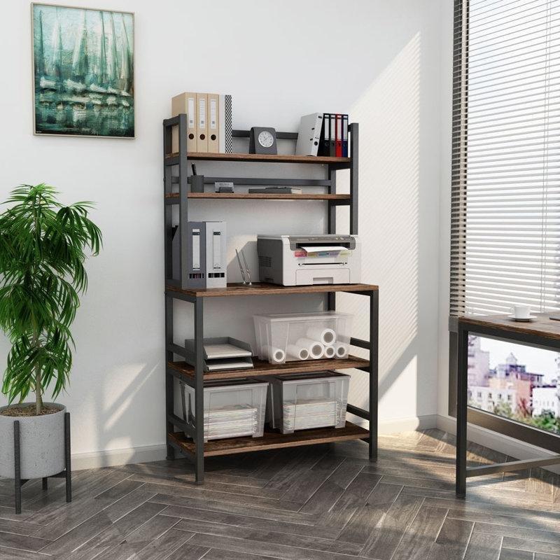 Kahverengi Metal ve Ahşap 5 Katlı Endüstriyel Ayaklı Mutfak Rafı - 169x81x40 cm - 163999