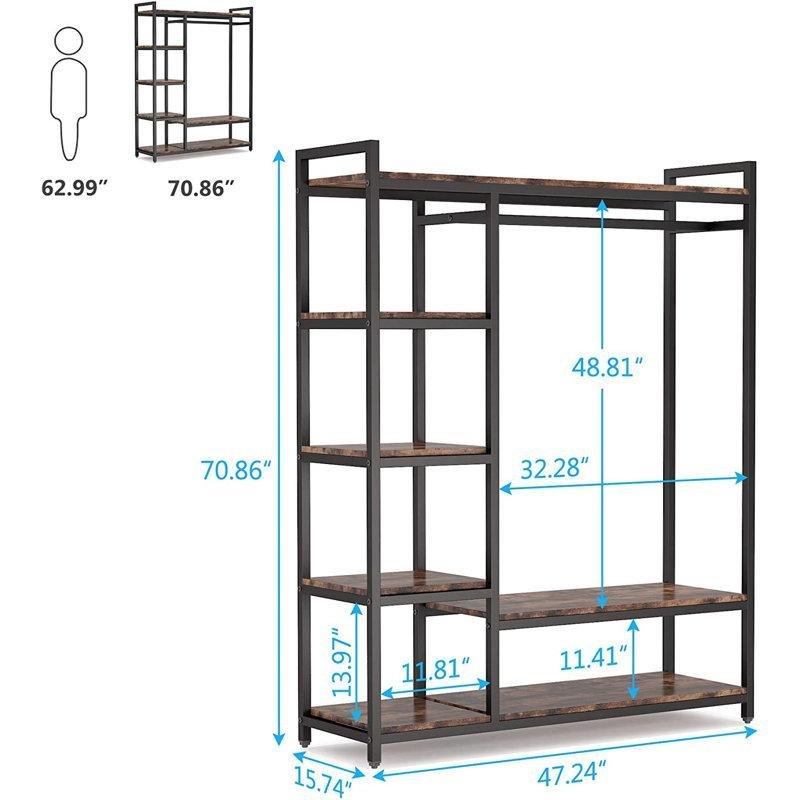 Kahverengi Metal ve Ahşap Raflı Endüstriyel Ayaklı Askılık - 120 cm - 165640