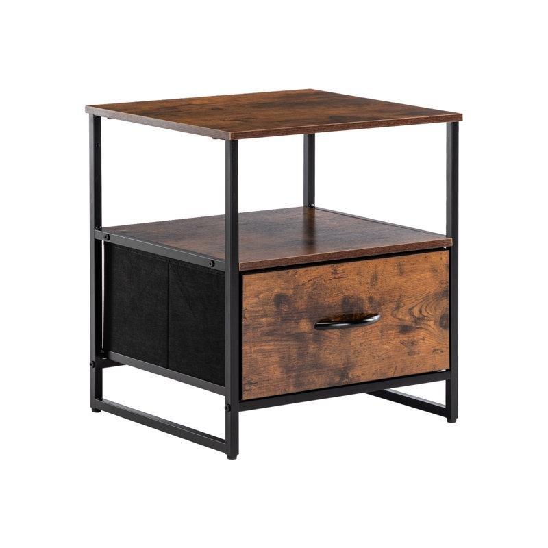 Kahverengi Metal ve Ahşap Tek Çekmeceli Raflı Endüstriyel Komodin - 46x41 cm - 223912
