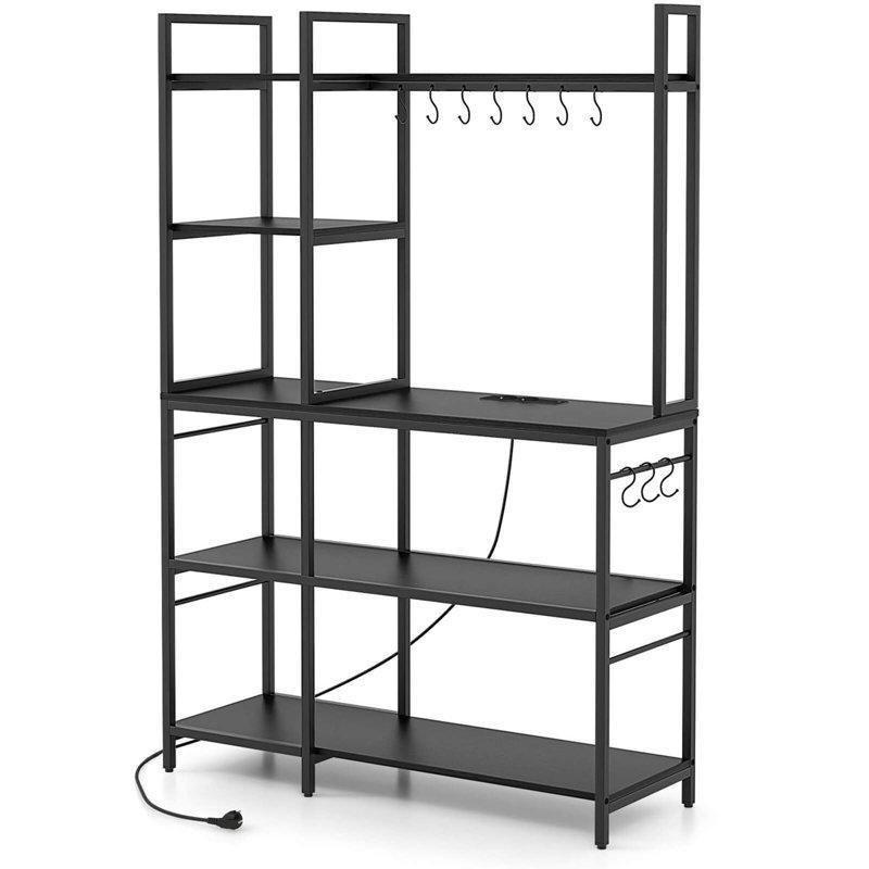 Kahverengi Metal ve Endüstriyel Ahşap 5 Raflı Prizli ve Kancalı Mutfak Rafı - 107x37x161 cm - 163876