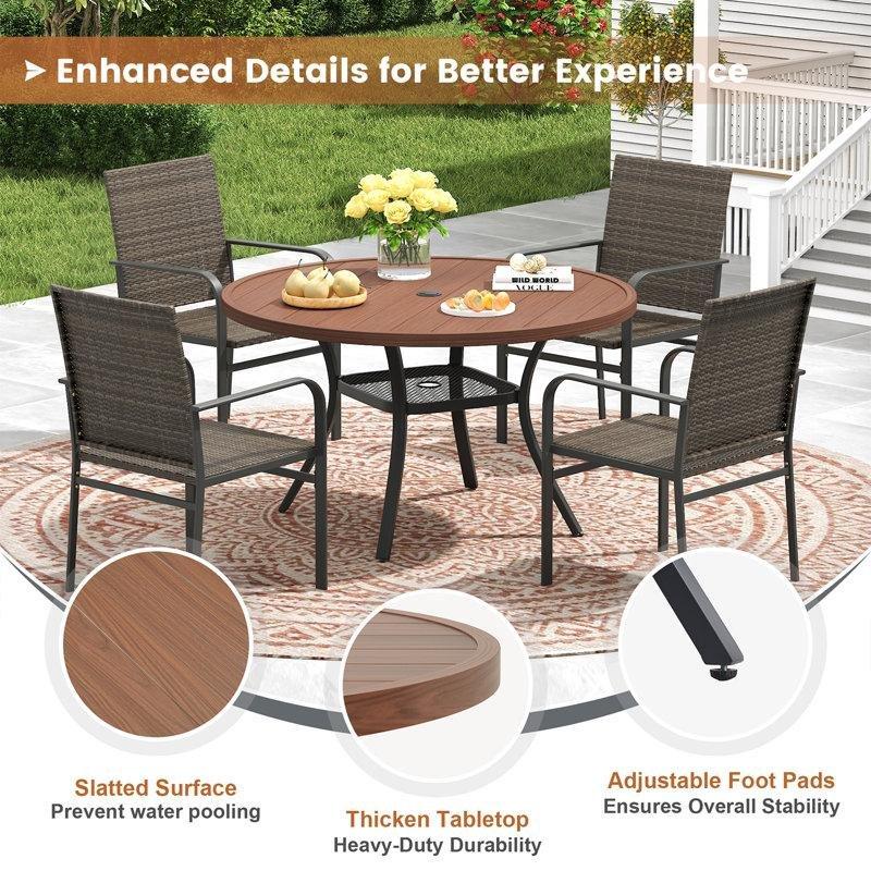 Kahverengi Metal ve Rattan 4 Kişilik Yuvarlak Şemsiye Delikli Bahçe Masa Takımı - 214094