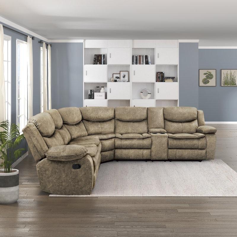 Kahverengi Mikrofiber Kumaş Konsollu 3 Mekanizmalı Sağ Köşe Koltuk Takımı - 267x275 cm - 193938