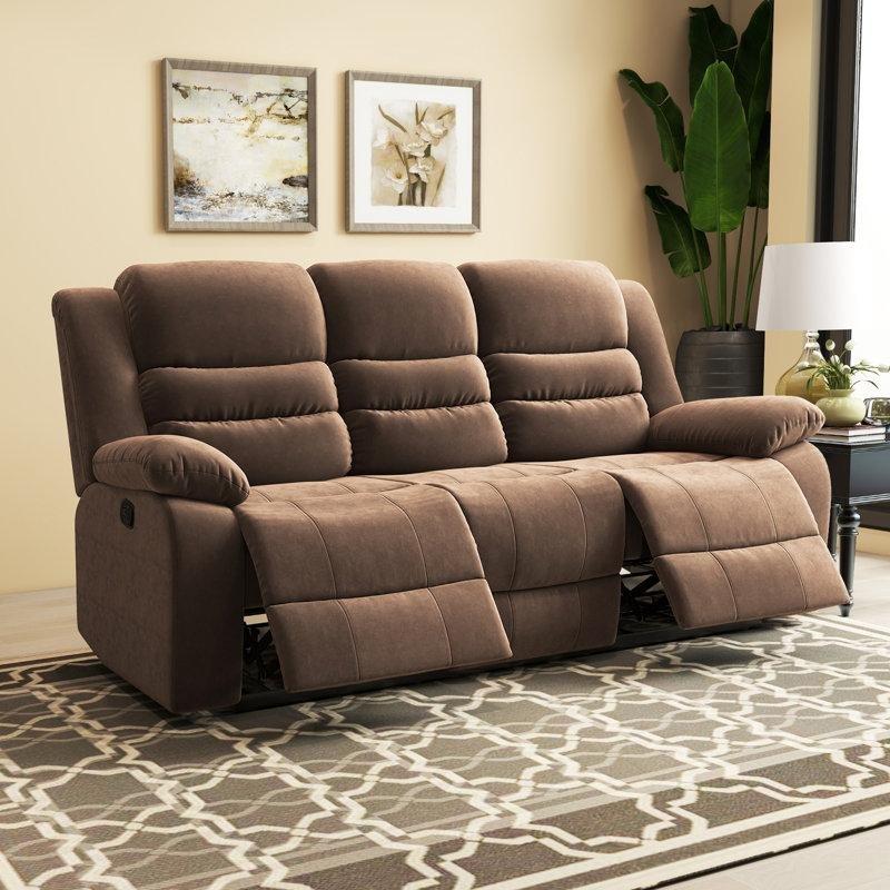 Kahverengi Mikrofiber Kumaş Manuel Mekanizmalı Ekstra Dolgulu Üçlü Koltuk - 210 cm - 196680