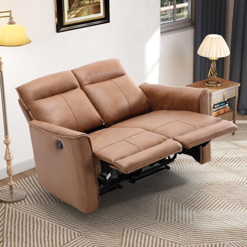 Kahverengi Mikrofiber Kumaş Manuel Mekanizmalı İkili Koltuk - 139 cm - 208010