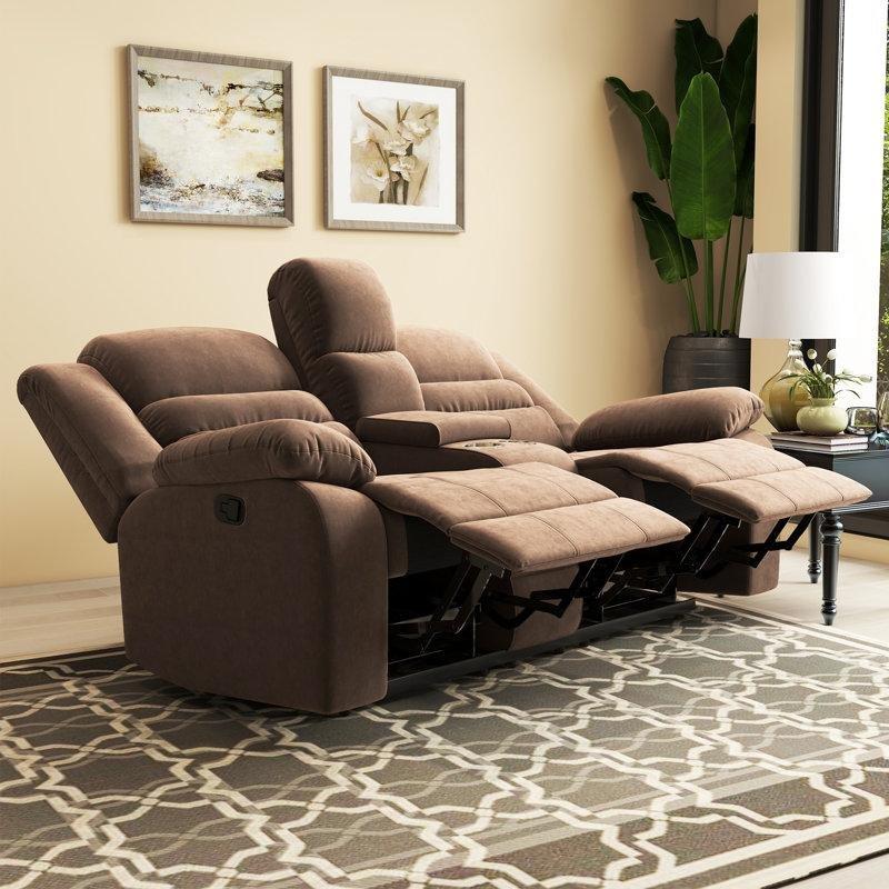 Kahverengi Mikrofiber Manuel Mekanizmalı Bardaklıklı İkili Koltuk - 182 cm - 207560