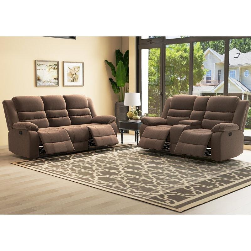 Kahverengi Mikrofiber Manuel Mekanizmalı Bardaklıklı ve Saklama Bölmeli Koltuk Takımı - 191502