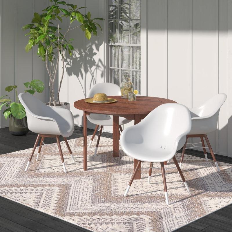Kahverengi Okaliptüs Ağacı Şemsiye Delikli Yuvarlak 4 Kişilik Bahçe Masa Takımı - 120 cm - 214332