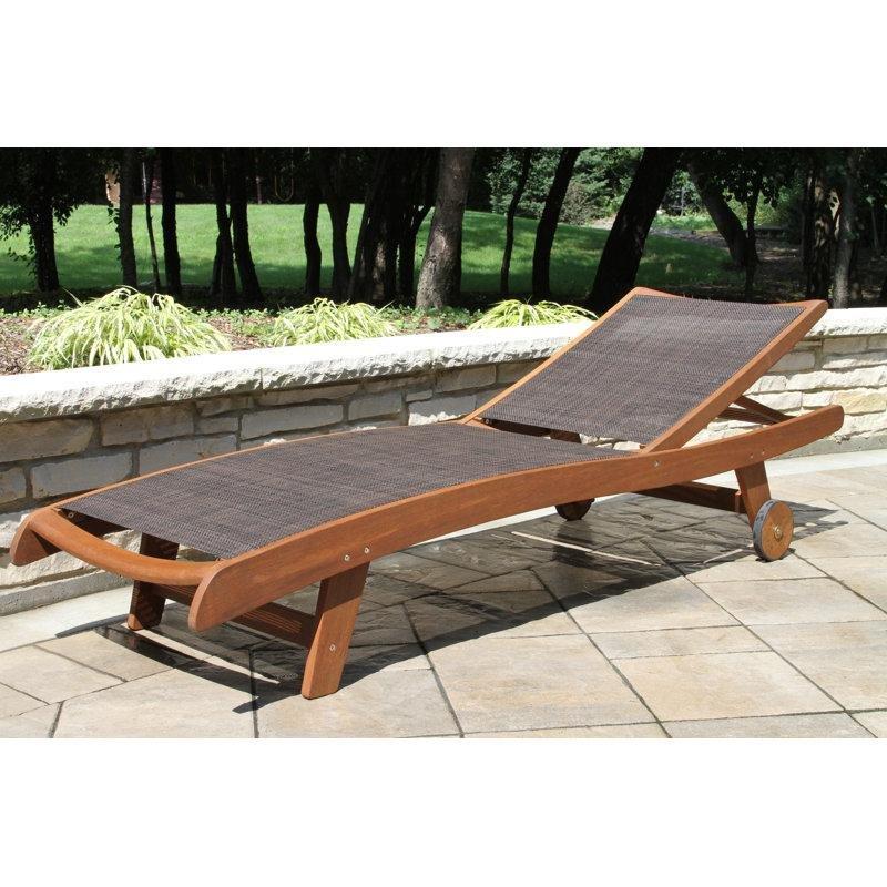 Kahverengi Okaliptüs Ahşap ve Sling Tekerlekli 5 Kademeli 2li Set Şezlong - 210 cm - 171240