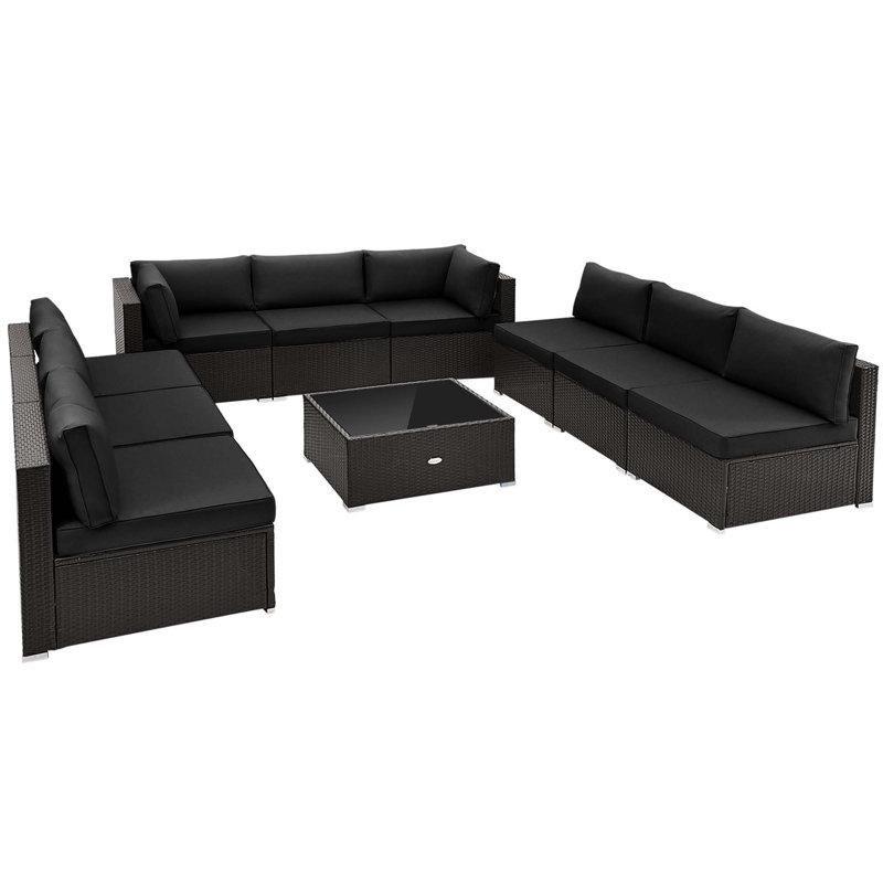 Kahverengi PE Rattan 9 Kişilik Modüler Cam Tablalı Bahçe Takımı - 211254