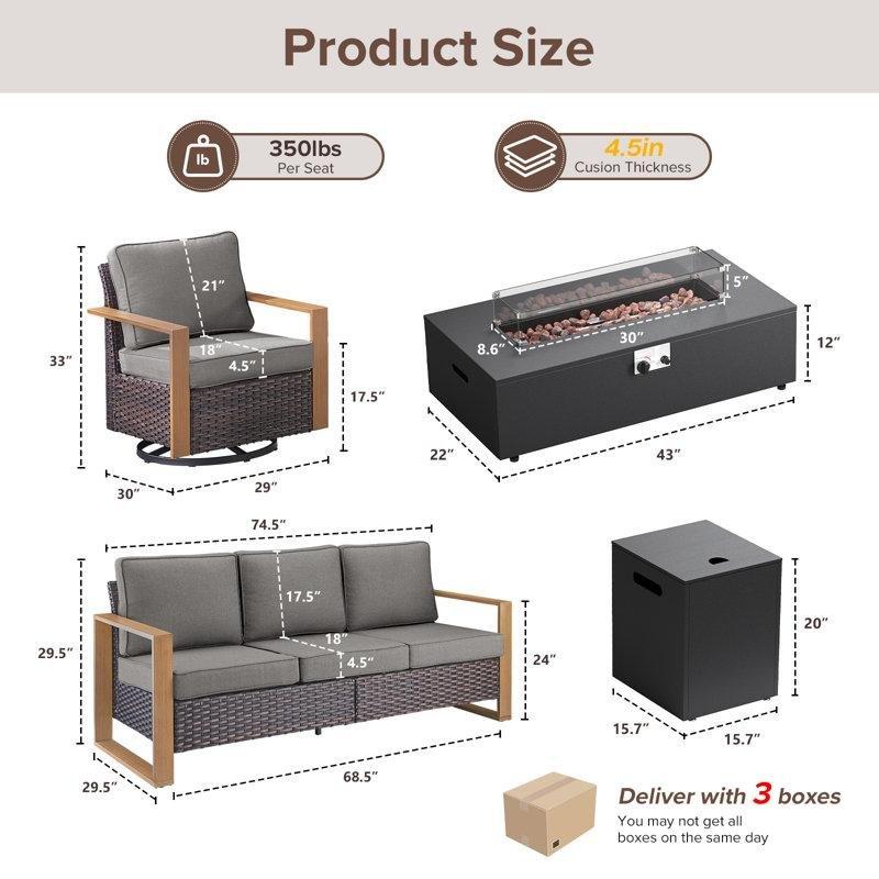 Kahverengi PE Rattan Ateş Çukurlu Masalı 5 Kişilik Bahçe Takımı - 209412