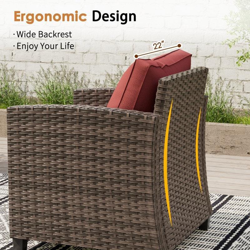 Kahverengi PE Rattan Metal İskeletli 9 Kişilik Minderli Puflu Bahçe Takımı - 209069
