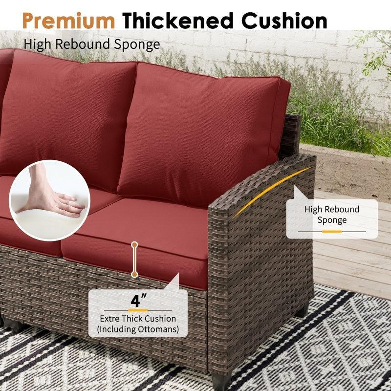 Kahverengi PE Rattan Metal İskeletli 9 Kişilik Minderli Puflu Bahçe Takımı - 209069