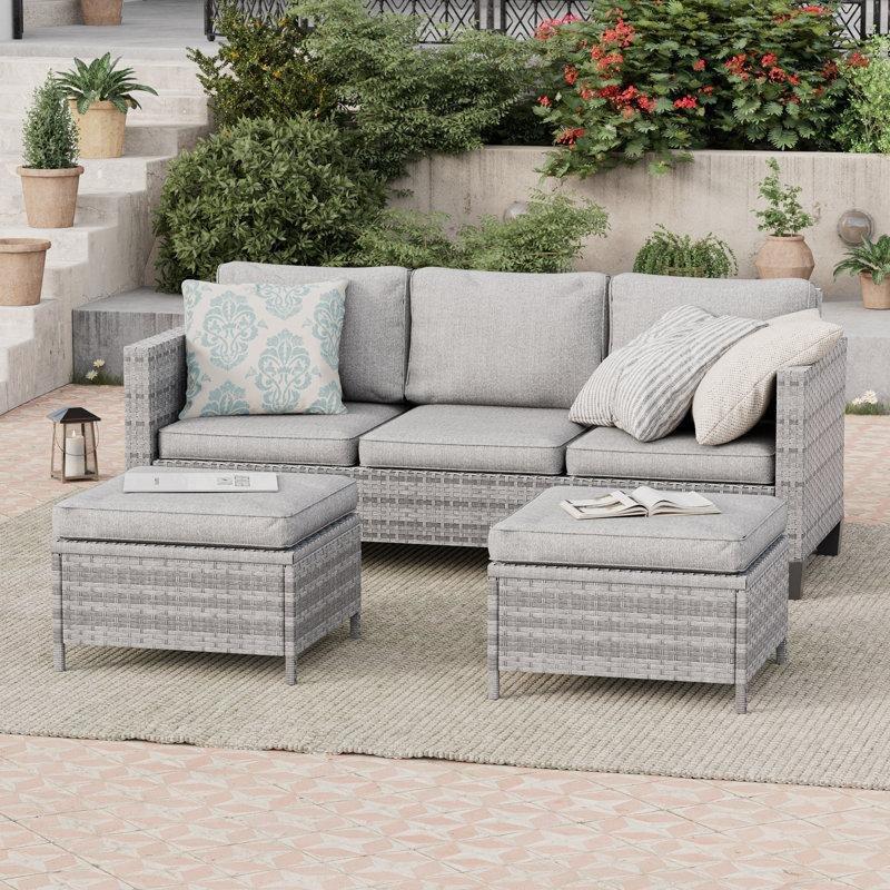 Kahverengi PE Rattan Minderli 5 Kişilik 3 Parça Bahçe Takımı - 210562