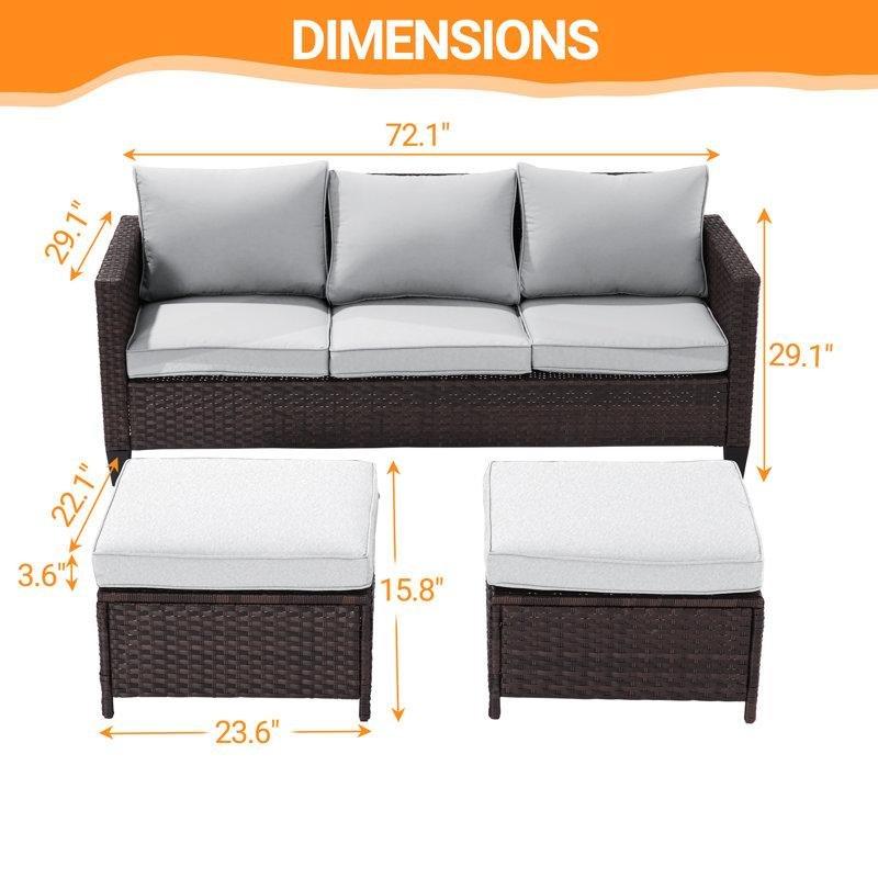 Kahverengi PE Rattan Minderli 5 Kişilik 3 Parça Bahçe Takımı - 210562
