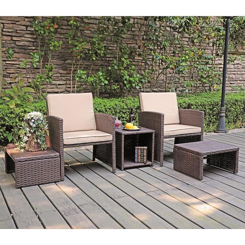 Kahverengi PE Rattan Minderli Puflu ve Saklama Kutulu Bahçe Takımı - 212385