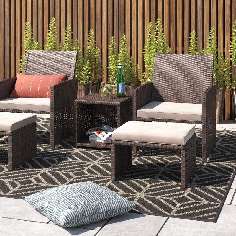 Kahverengi PE Rattan Minderli Puflu ve Saklama Kutulu Bahçe Takımı - 212385