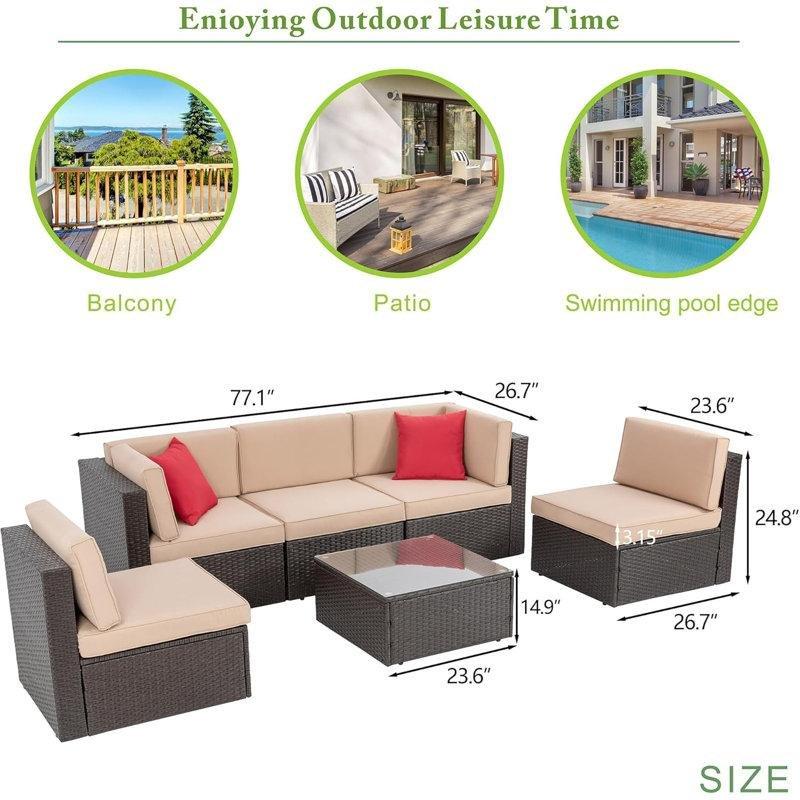 Kahverengi PE Rattan Modüler 5 Kişilik Bahçe Takımı - 211100