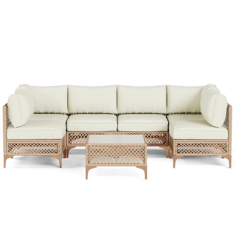 Kahverengi PE Rattan Modüler 6 Kişilik Minderli Bahçe Takımı - 209284