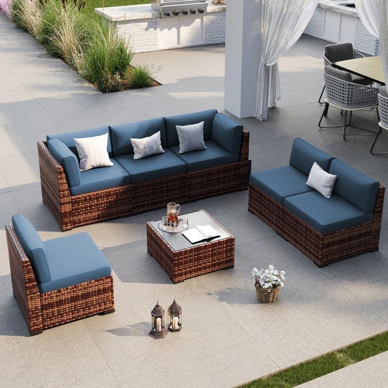 Kahverengi PE Rattan Modüler 6 Kişilik Minderli Bahçe Takımı - 210045