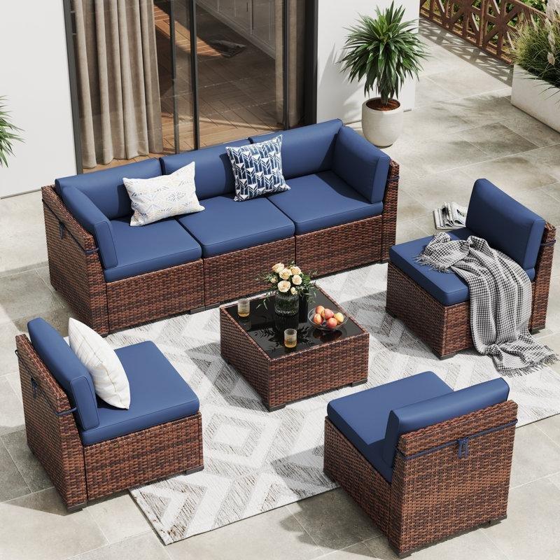 Kahverengi PE Rattan Modüler 6 Kişilik Minderli Bahçe Takımı - 210045