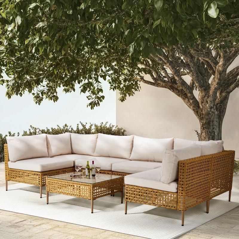 Kahverengi PE Rattan Modüler 7 Parça Bahçe Takımı - 209007