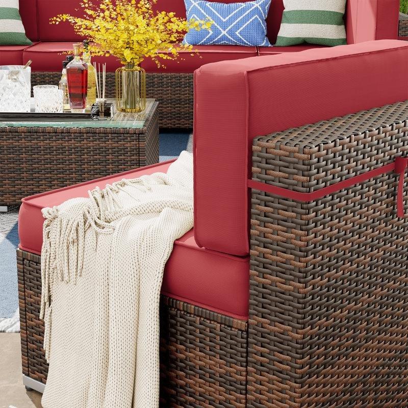 Kahverengi PE Rattan Modüler 8 Kişilik Su Geçirmez Kılıflı Bahçe Takımı - 210342