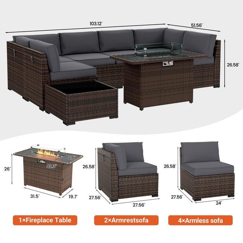 Kahverengi PE Rattan Modüler Ateş Çukurlu 6 Kişilik Bahçe Takımı - 211713