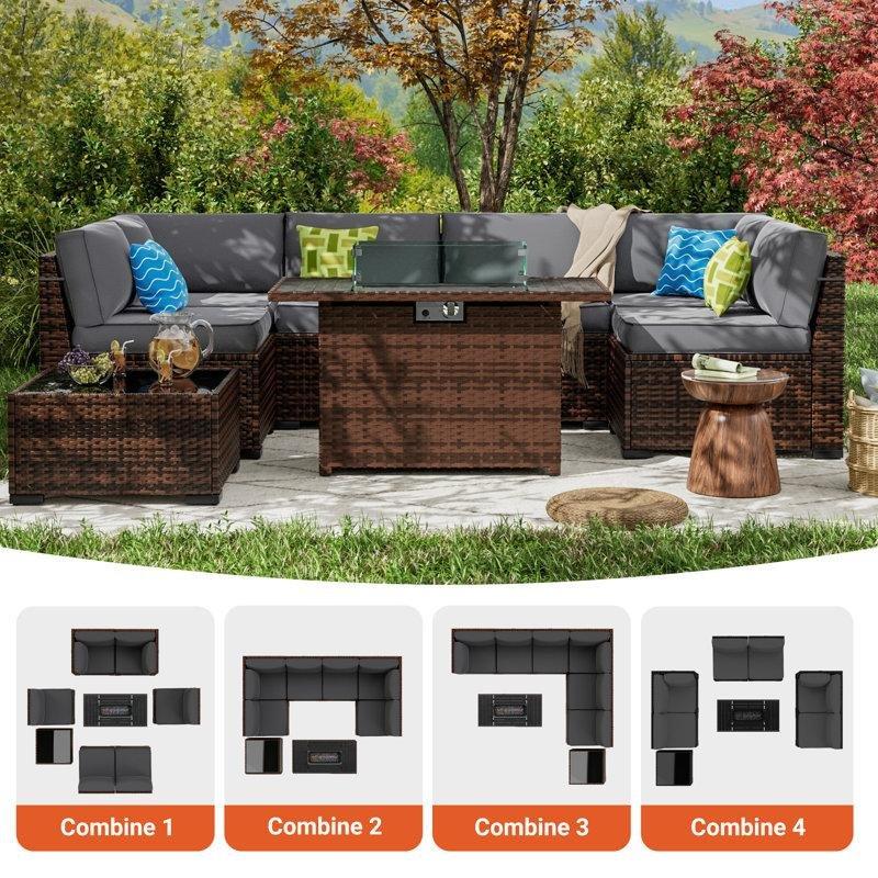Kahverengi PE Rattan Modüler Ateş Çukurlu 6 Kişilik Bahçe Takımı - 211713