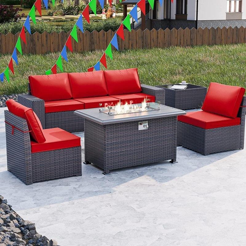 Kahverengi PE Rattan Modüler Ateş Çukurlu Bahçe Takımı - 209728