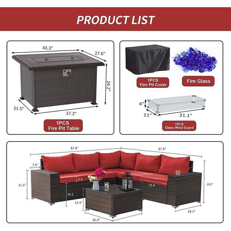 Kahverengi PE Rattan Modüler Ateş Çukurlu Bahçe Takımı - 209728